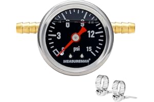 MEASUREMAN Fuel Pressure Gauge Kit 0-15Psi Stainless Steel Glycerin Filled, 1-1/2" Black Dial Size, with 5/16" Fuel Line Fuel