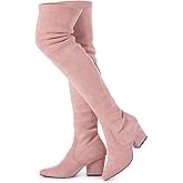 Mtzyoa Thigh High Block Heel Boot Women Pointed Toe Stretch Over The Knee Boots