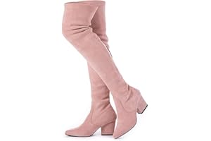 Mtzyoa Thigh High Block Heel Boot Women Pointed Toe Stretch Over The Knee Boots
