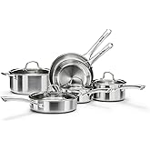 Stainless Steel Cookware Set,Tir-Ply Pots and Pans Set,10 Pcs Stainless Steel Induction Kitchen Cookware Sets,PFOA Free, Frying Pans,Saucepans,Saute Pan & Stock Tagine Pot,Compatible with All Cooktops