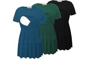 Bearsland Women’s Nursing Top 3pack Short Sleeve Scoop Neck Nursing Shirt Breastfeeding Shirts