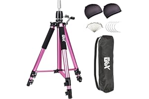 GEXWORLDWIDE GEX 63" Heavy Duty Mannequin Tripod Stand for Wig Cosmetology Training Practice Doll Manikin Head Tripod Wig Stand With Travel Bag (Rosy)