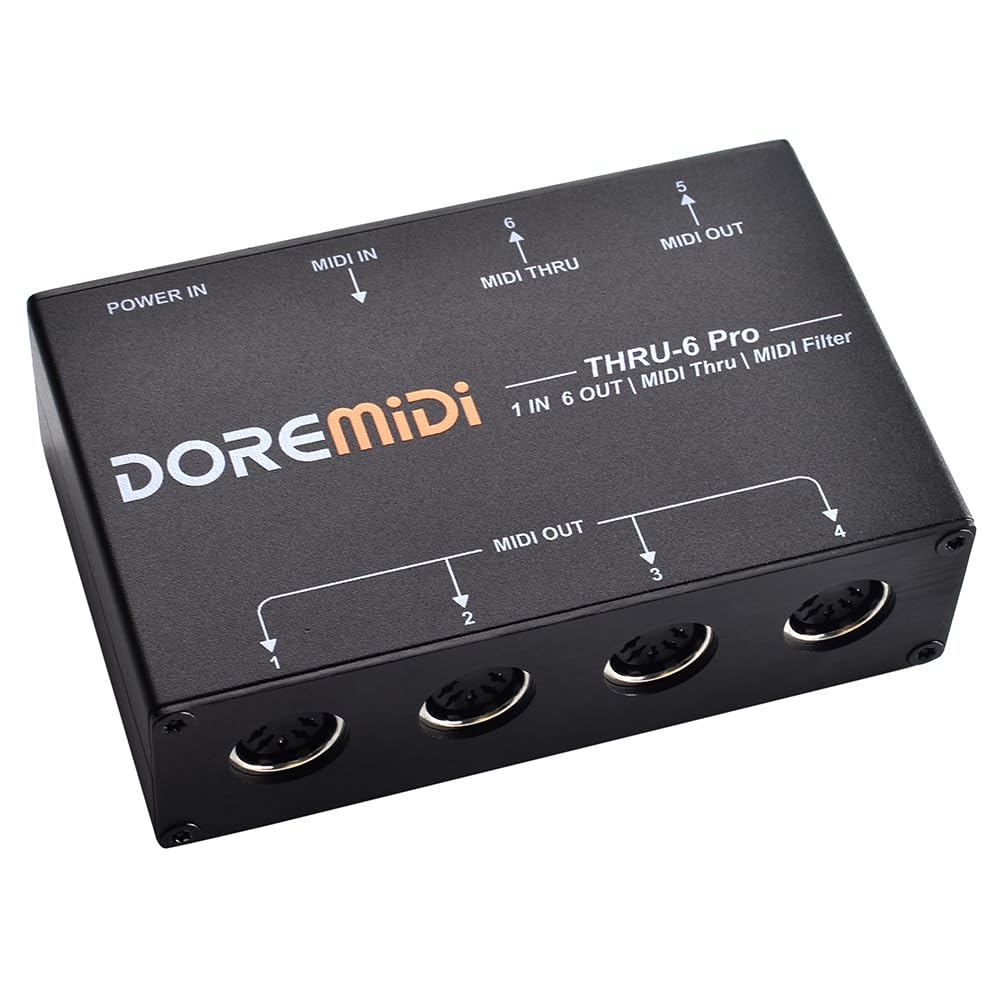 MIDI THRU-6 Pro Box: Splitter + Filter Converting 1 Input into 6 Outputs + USB Out