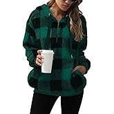 Nirovien Womens Sherpa Pullover Oversized Fuzzy Hoodie Double Fleece Sweatshirts Fluffy Plaid Outerwear Warm Coats