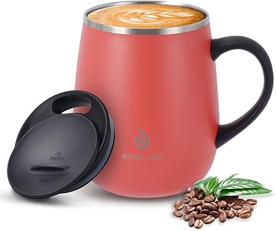 Ideus 470ml Double Wall Stainless Steel Coffee Mug Jellyfish Red