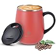 Ideus 16 oz Insulated Coffee Mug with Handle and Lid, Double Wall Stainless Steel Vacuum Thermal Coffee Mug, Travel Coffee Cup Thermal Cup for Home and Office, Jellyfish Red