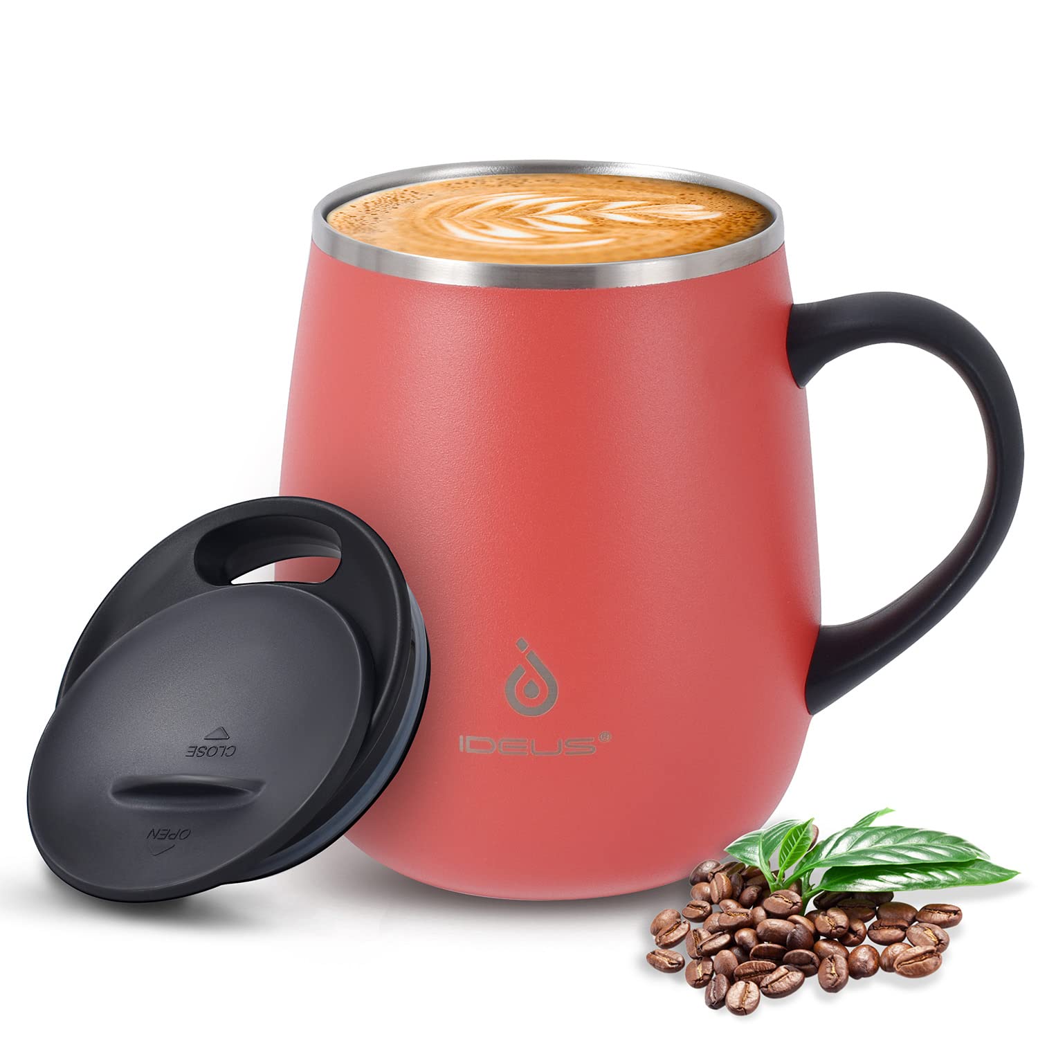 Photo 1 of Ideus 16 oz Insulated Coffee Mug with Handle and Lid, Double Wall Stainless Steel Vacuum Thermal Coffee Mug, Travel Coffee Cup Thermal Cup for Home and Office, Jellyfish Red