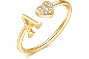 BRIJEWLIC Initial Rings for Teen Girls - Heart Sterling Silver Rings for Teen Girls Child Gifts jewelry for teens | 14K Gold/Rose Gold/Sterling Silver Plated Ring for Girls Kids Women Ring for Teenager Girls Gifts Adjustable-No tarnish, No reactions for sensitive skin Hypoallergenic