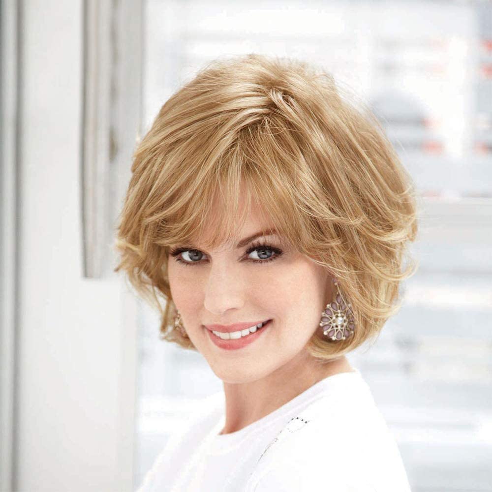 EMMOR Short Blonde Human Hair Wigs for Women Blend with Healthy Memory Fiber Pixie Curly Wig With Bang,Natural Daily Use Hair (Color 30/613) — image 1