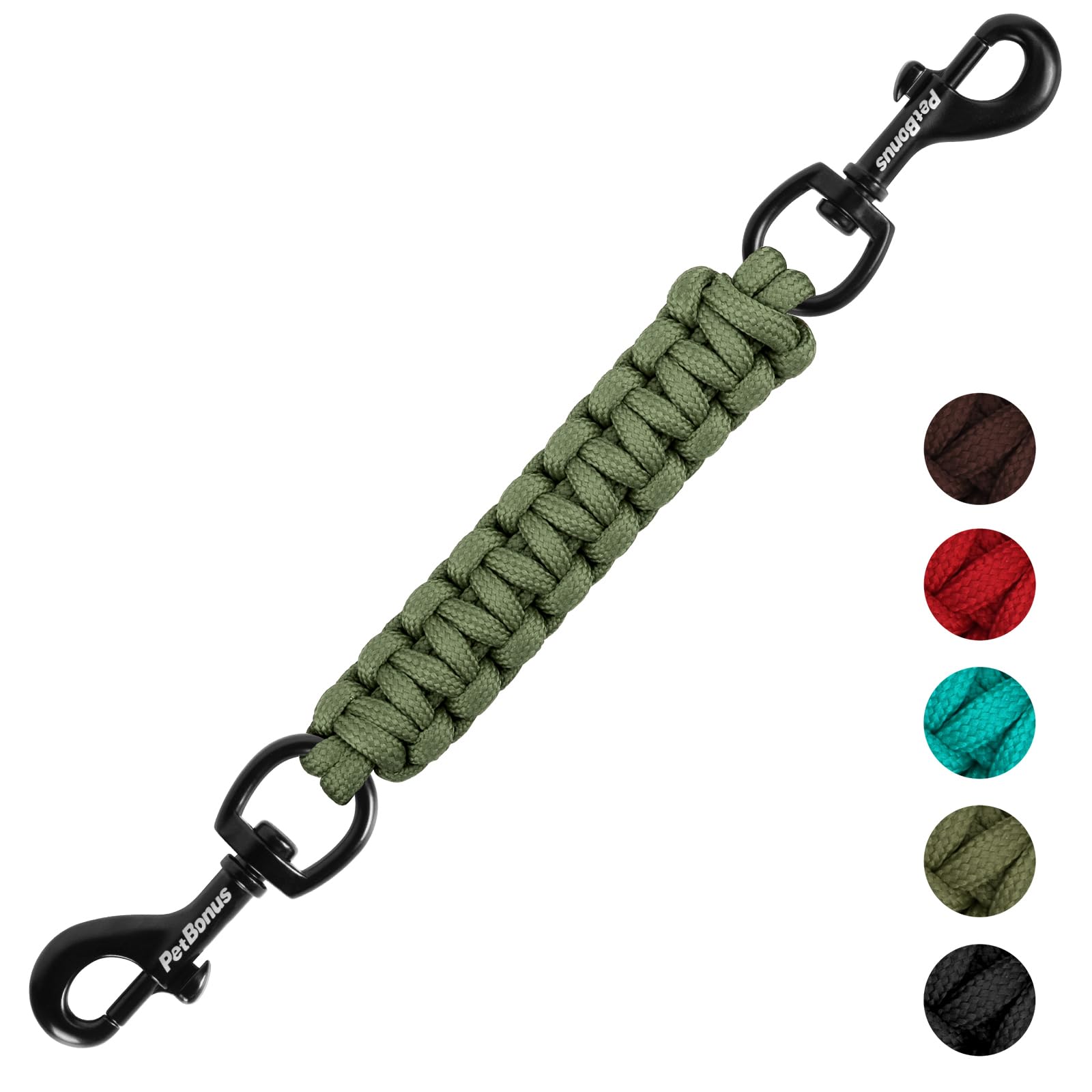 PetBonus Dog Collar Safety Clip, Handmade Backup Safety Strap for Dog Harness, Double Ended Clasp Leash Connector (Army Green)