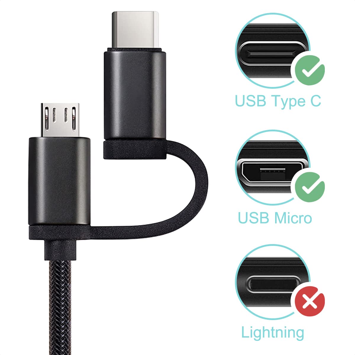 Charger Power Adapter fit for Beats Headphones Studio Buds, Fit Pro, Flex, Solo 2 3 Studio 2 3 by Dr Dre Powerbeats 2 3 Wireless Bluetooth Earbuds Charging Cable Cord USB Type C & Micro