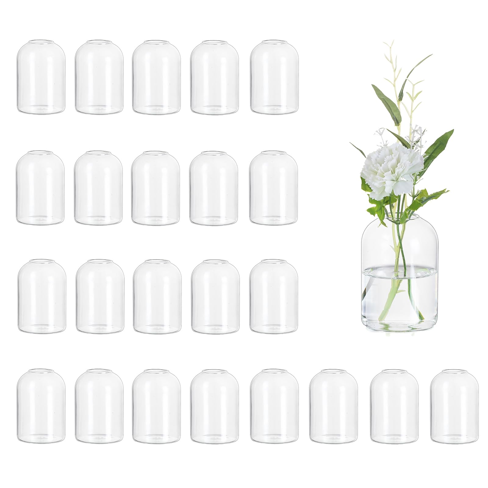 Photo 1 of Hewory Glass Bud Vases for Centerpieces: Set of 24 Blown Clear Small Vase Bulk, Mini Cute Flower Vase for Floral Arrangement, Tiny Modern Decorations for Home Wedding Reception Party Event Table Decor