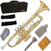 Funion Bb Trumpet Set B Flat With Hard Case 7C Mouthpiece Cleaning Cloth Gloves Golden Lacquer Brass Instrument