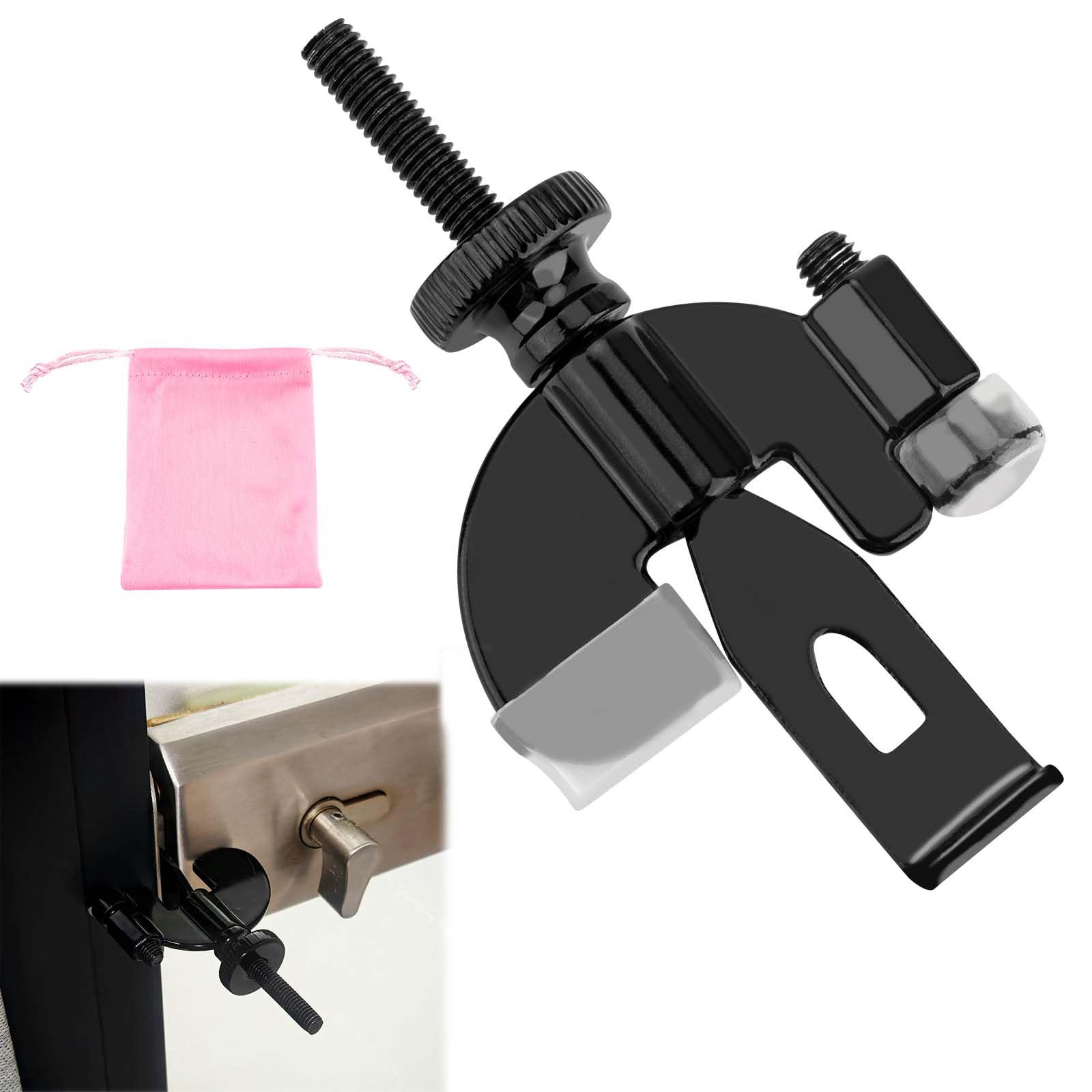 Fantasyon Black Portable Door Lock Travel Lock, Heavy Duty, Solid, Additional Safety and Privacy, Compact, Easy to Install, Securing Doors in Temporary or Shared Living Spaces