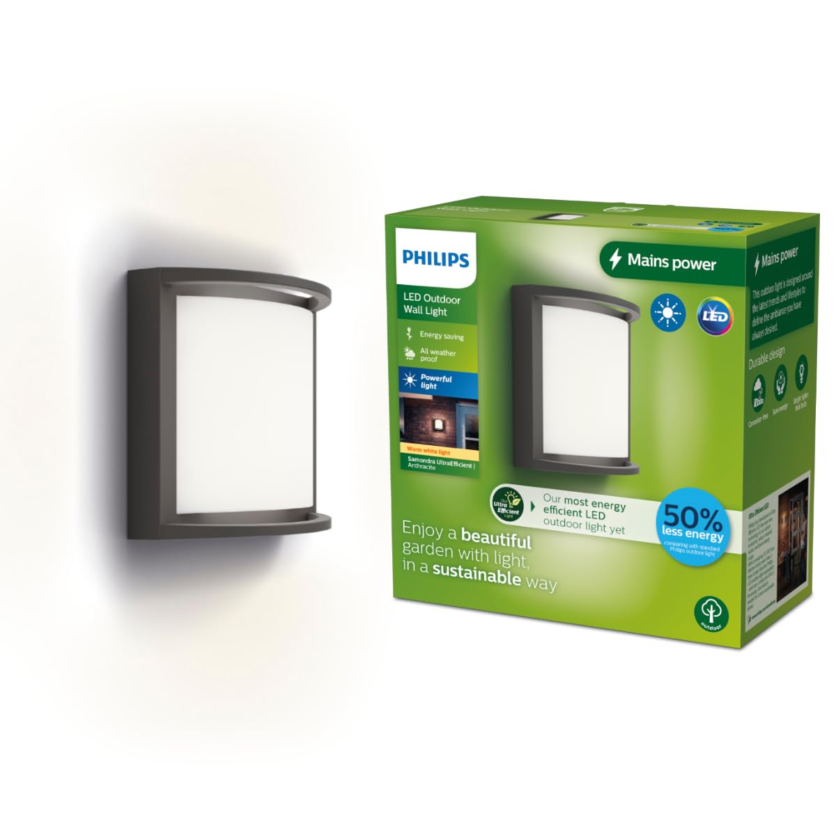 Philips Lighting Samondra UltraEfficient Outdoor wall Light, 3.8W, 2700K, Antracite, IP44 Weatherproof โ image 1