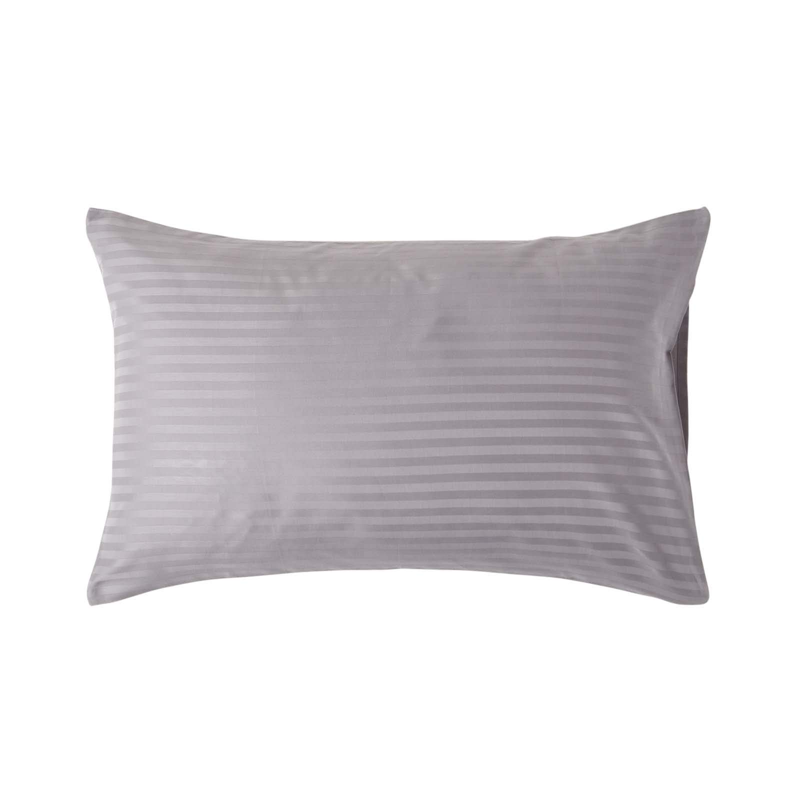 HOMESCAPES Grey Pure Egyptian Cotton Pillowcase Standard Size 330 TC 500 Thread Count Percale Equivalent Satin Stripe Housewife Pillow Case