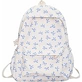 Fishjhan Bow Backpack Large Capacity Kawaii Aesthetic Japanese Backpack Cottagecore Laptop Bag with Cute Accessories (Blue)