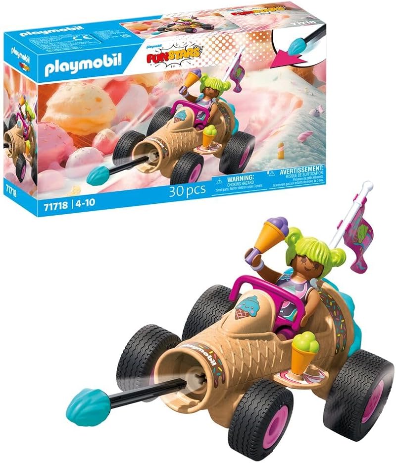 Playmobil Fun Stars Racing Ice Cream Cone Toy 71717 with Pull-Back Motor