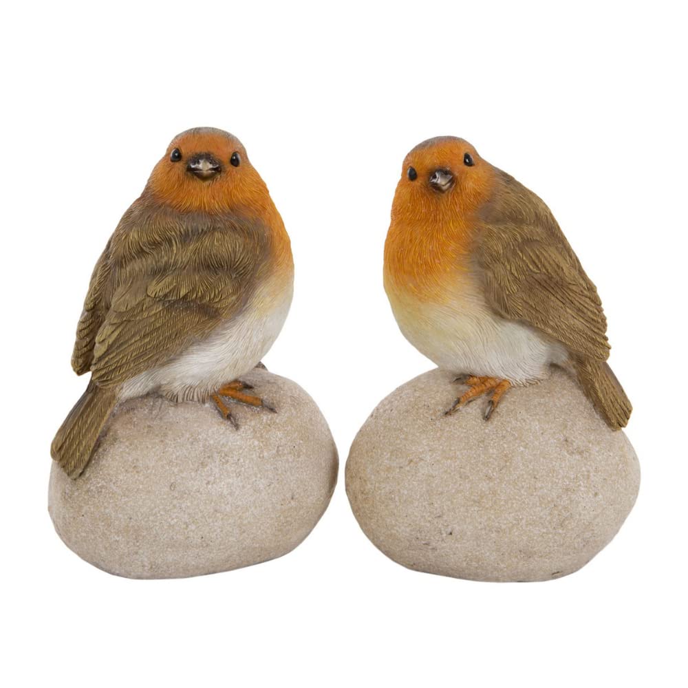 BellaMira Lifestyle Accessories Twin Robin Decorative Indoor Figurine Ourdoor Garden Ornament Tealight Set Polyresin Handmade Sent Boxed (Robins on Stone)
