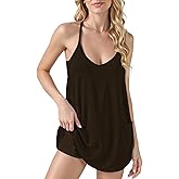 Buauty Women Summer Sleeveless Mini Rompers Dress, Built-in Shorts & Pockets, Workout Tennis Outfit for Running, Yoga, Beach