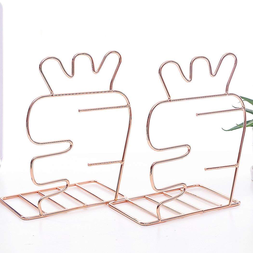 SIPLIV Creative Minimalist Style Bookends Metal Adjustable Books Holder Stand Book Rack Desk Bookend - Carrot, Rose Gold