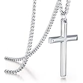 Lfkk 925 Sterling Silver Cross Necklace for Men, Protection Jewelry Religious Gifts with 22"+2" Rolo Chain