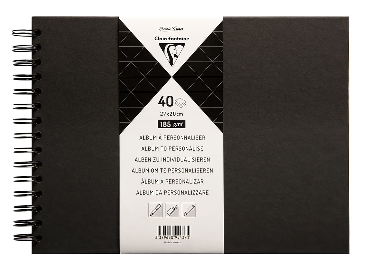 Clairefontaine 95437C Spiral Album to Personalize 40 Sheets of 185g/m² Thick Black Paper Format 27x20cm Black Hard Cover Creative leisure, DIY, Scrapbooking
