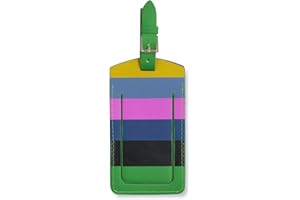 Kate Spade New York Vegan Leather Luggage Tag for Women, Durable Suitcase ID Tag, Enchanted Stripe