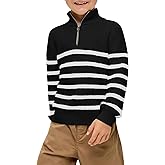 Haloumoning Boys Striped Quarter Zip Sweater Kids Fashion Long Sleeve Knit Pullover Sweaters Tops 5-14 Years