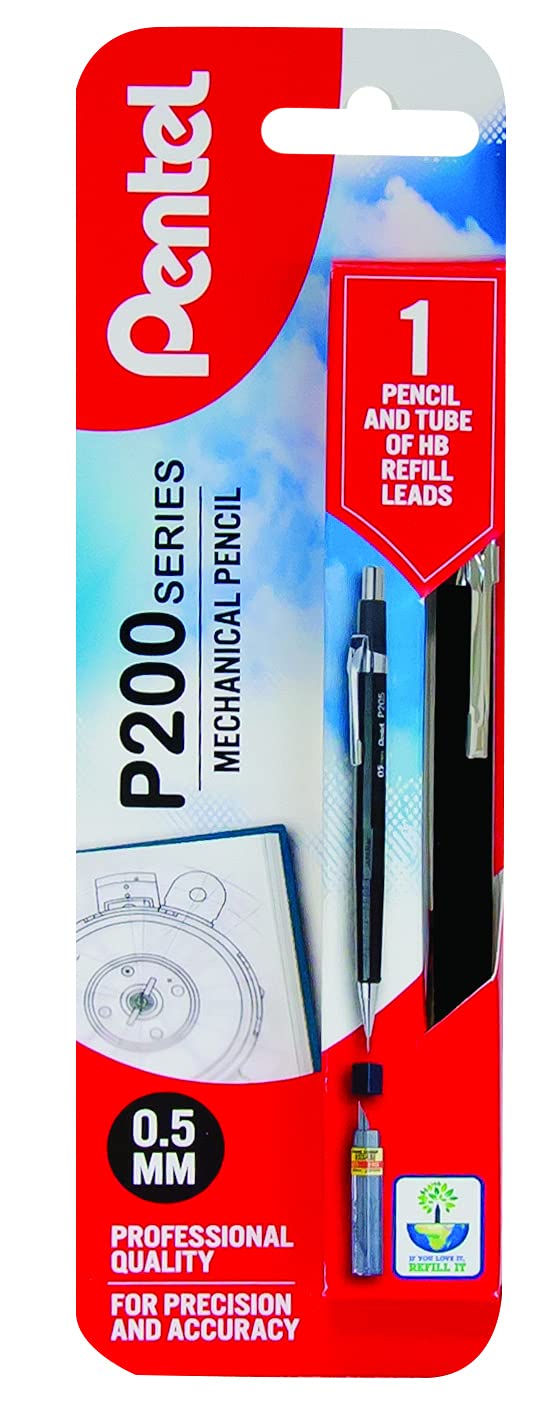 Pentel P200 Automatic Pencil, 0.5 mm - Black, XP205