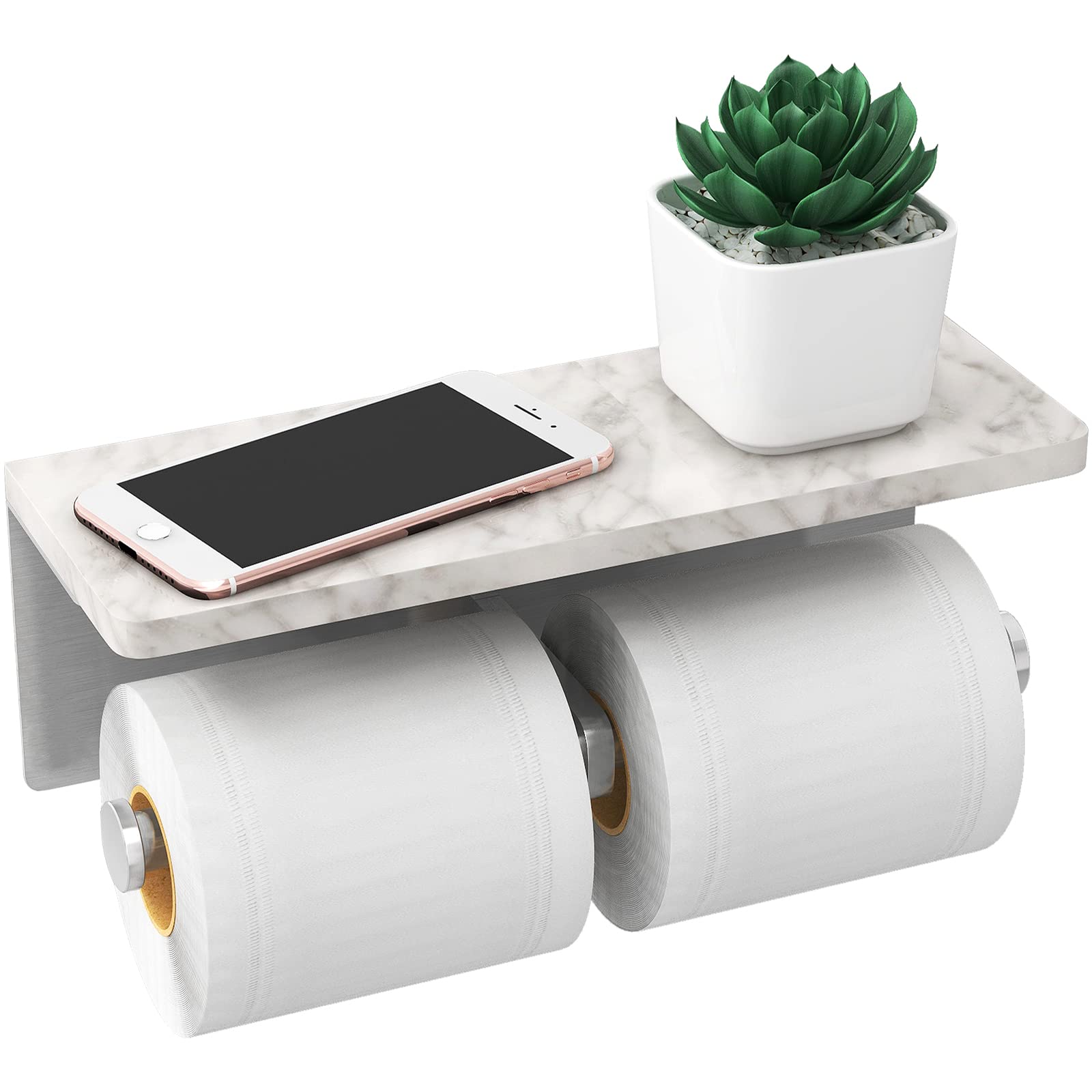 Photo 1 of Brushed Nickel Toilet Paper Holder with Shelf, New Upgrade Double Toilet Paper Holder with Storage, Marble Roll Toilet Paper Wall Mount for Bathroom Washroom