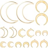 SUNNYCLUE 1 Box 32Pcs Moon Charms Crescent Charms Brass Planet Double Sided Golden Resin Pendants Frame Open Bezels Moon Linking Connectors for Jewelry Making Findings Necklace Earrings DIY Craft