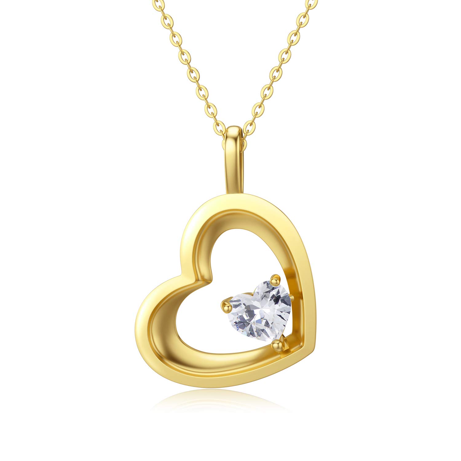 SISGEM 9 ct Gold Heart Necklace, Solid Yellow Gold Floating Heart Pendant Necklace, for Women Girls Ladies Mum Sisters, 16"+1"+1"