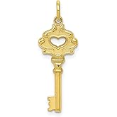 10k Yellow Gold Key Pendant for Women with Heart Cutout Design, Romantic Symbol of Love, Vintage Inspired Charm Necklace, Sentimental Jewelry, Lock and Key Style, Fine Gold Anniversary Piece