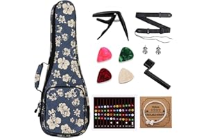MUINS Ukulele Case,21 23 24 26 Tenor Soprano Concert Ukelele Bag With Bag & Capo & 4 Picks & strings & string Winder & Strap &Stickers,Uke Gift Choice (Blue Flower, 21 Inch)