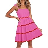 ZESICA Women's Summer Swing Mini Dress Casual Spaghetti Straps Sleeveless Smocked Backless Flowy A Line Sundress