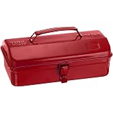 HARFINGTON Tool Box 11.4" Portable Steel Tool Box Hip Roof Style with Metal Latch Closure Tool Chest for Household Workshop Car, Red
