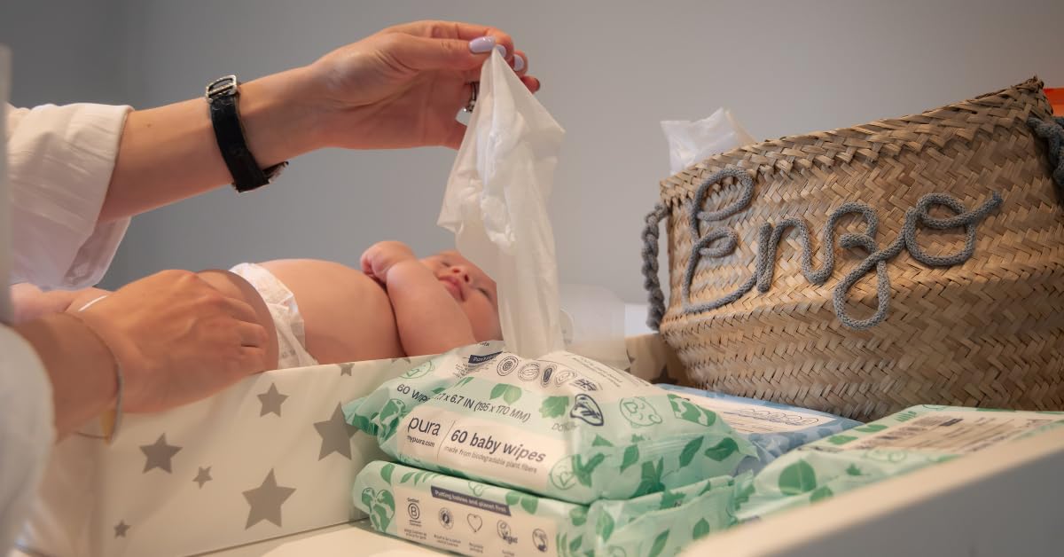 Pura Natural Sensitive Baby Wipes, 99% Water, Unscented & Hypoallergenic, Suitable for Sensitive & Eczema-prone Skin, Fragrance Free & Hypoallergenic, EWG Verified, 3 x 60 per pack (180 Wipes)