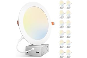 Amico 12 Pack 7 Inch 5CCT Ultra-Thin LED Canless Recessed Ceiling Light with Junction Box, 2700K/3000K/3500K/4000K/5000K Selectable, 15W=100W, 1300LM High Brightness, Dimmable Wafer Downlight, ETL&FCC