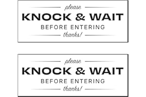 2pk Please Knock Sign for Door Sticker | Please Knock & Wait Before Entering Door Sign Decals, 5" x 2" (White)