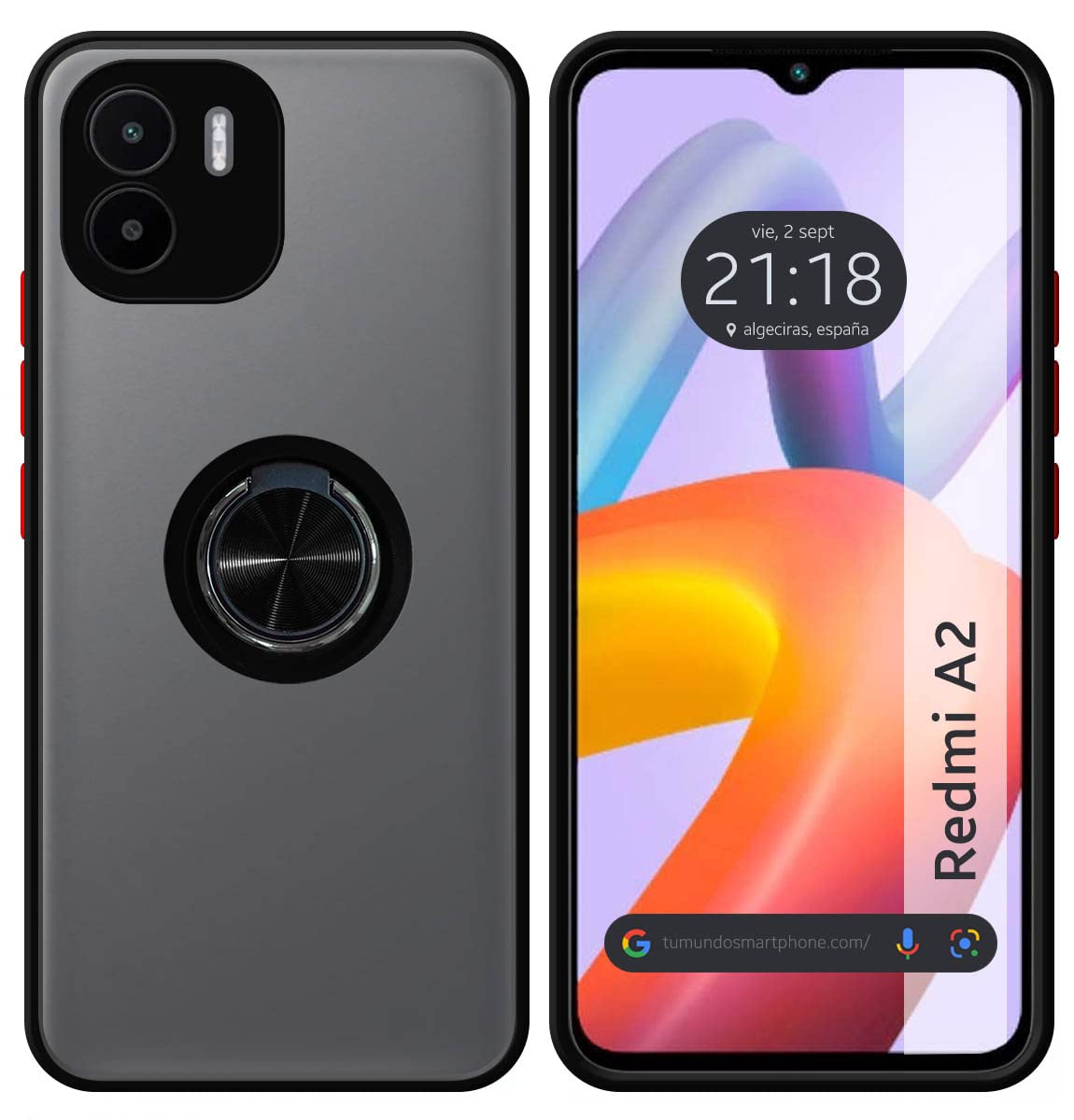 Tumundosmartphone Matte Case with Black Edge and 360 Rotating Ring for Xiaomi Redmi A2