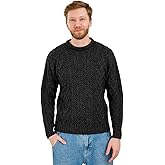 SAOL 100% Merino Wool Men's Irish Traditional Aran Crew Neck Cable Knit Sweater Pullover