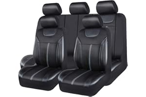 CAR PASS Sporty Carbon Leather Universal Car Seat Cover with Zipper Design, Fit for Suvs, Vans, Sedans, Trucks, Airbag Compatible (Carbon Leather Full Set, Black-Gray)