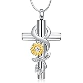 QGJNSGC Urn Necklace for Ashes Sunflower Cross Necklace Cremation Jewelry Ashes Necklace for Human Women Pets Sunshine Pendant Keepsake Jewelry for Ashes