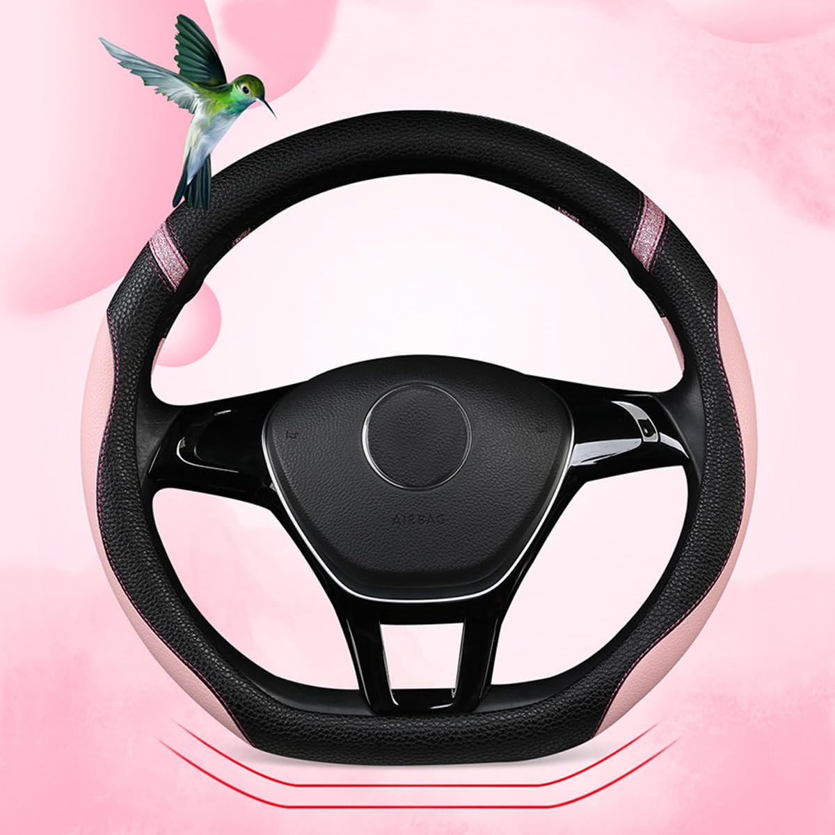 Photo 1 of Cxtiy D-Shaped Flat Bottom Steering Wheel Cover for Women Girl - Stylish Car Accessory Non-Slip Car Interior Accessories (Pink)
