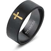 Cross Rings for Men, Premium Pure Titanium Rings for Men Lord Jesus Christian 8MM Black Silver Mens Wedding Ring Comfort Fit Matte Size 6-13