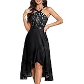 Bbonlinedress Women's Halter Cocktail Dresses Sequin Hi-Lo Prom Formal Evening Wedding Guest Bridesmaid Dress for Teens 2026