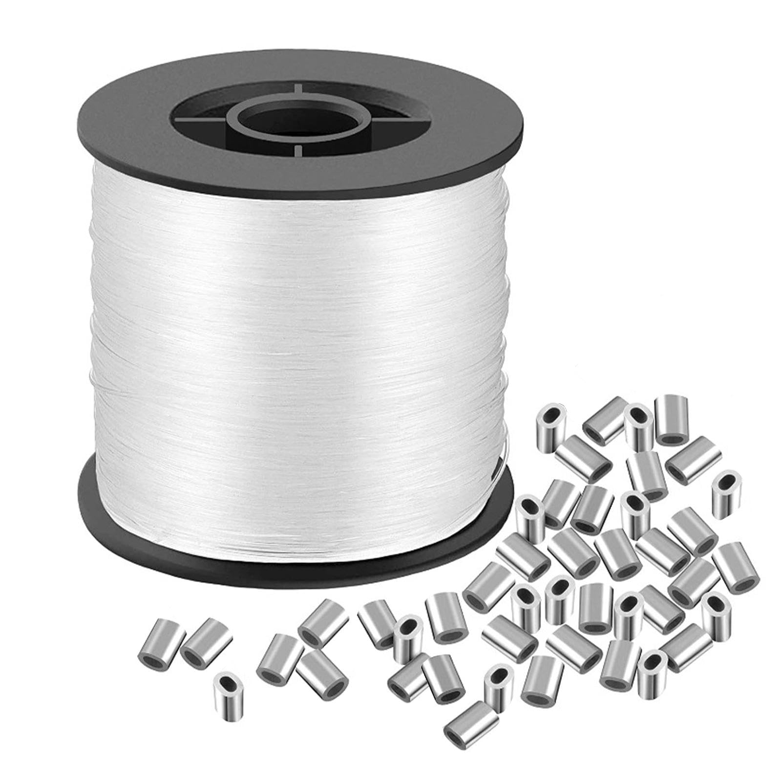 200M Clear Fishing Line, Invisible Nylon Fishing Wire, Clear String Fishing Line with 120 Pcs Crimping Sleeves, Fishing Wire for Hanging Crafts Picture Decoration Saltwater Freshwater Fishing Balloon