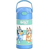 THERMOS FUNTAINER Water Bottle with Straw - 12 Ounce - Kids Stainless Steel Vacuum Insulated Water Bottle with Lid, Bluey
