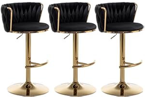 Riknuxi Velvet Bar Stools Set of 3, Counter Height Bar Chairs with Low Back, Gold Swivel Bar Stools for Kitchen Island, Pub (Black)